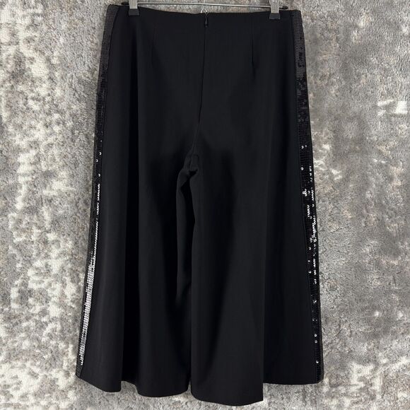 Sunny Leigh Womens Size 6 Cropped Wide Leg Sequin Pants Black Zip Stretch Casual - Picture 4 of 12